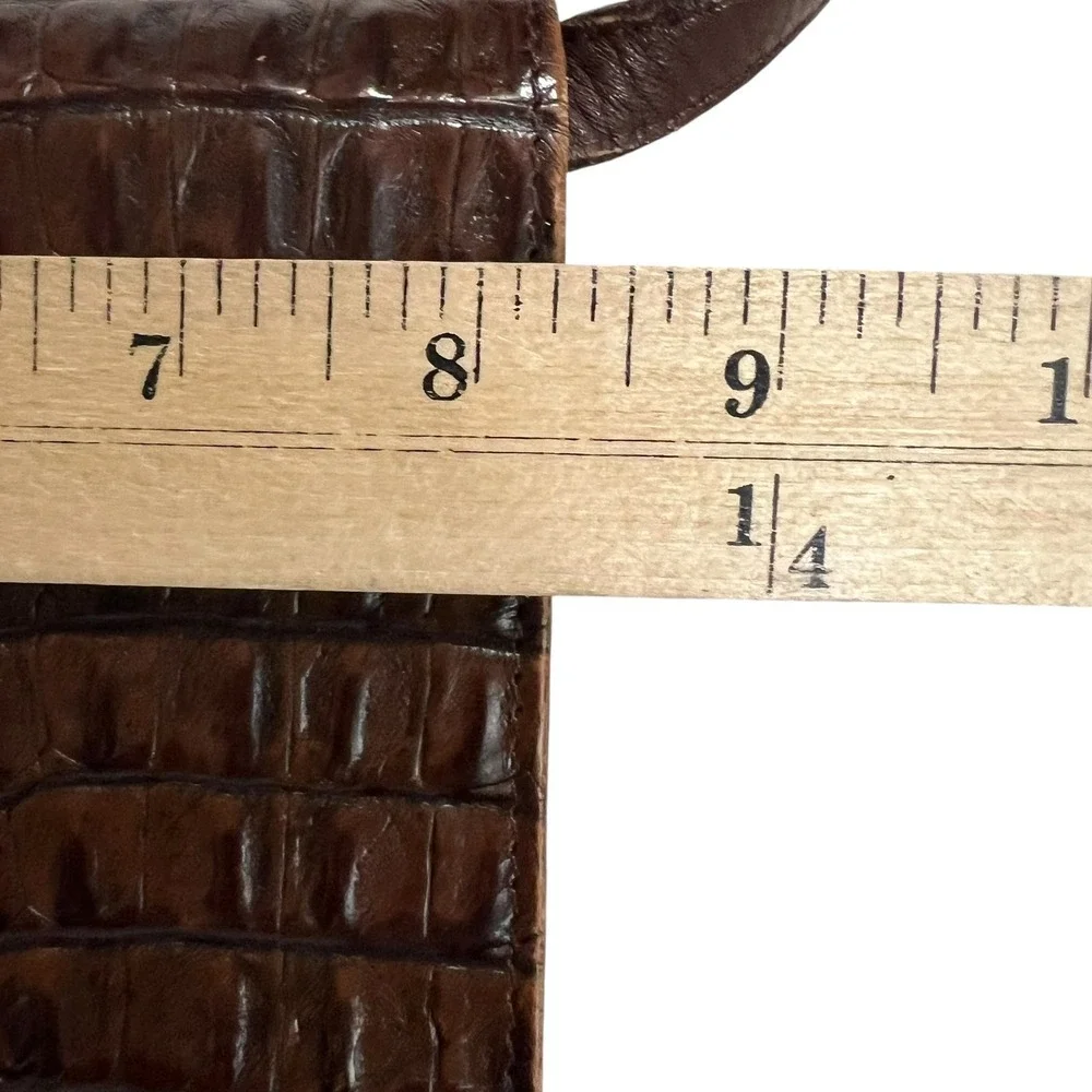 Brighton Brown Croc Embossed Leather Crossbody Shoulder Bag Silver‎ Hardware